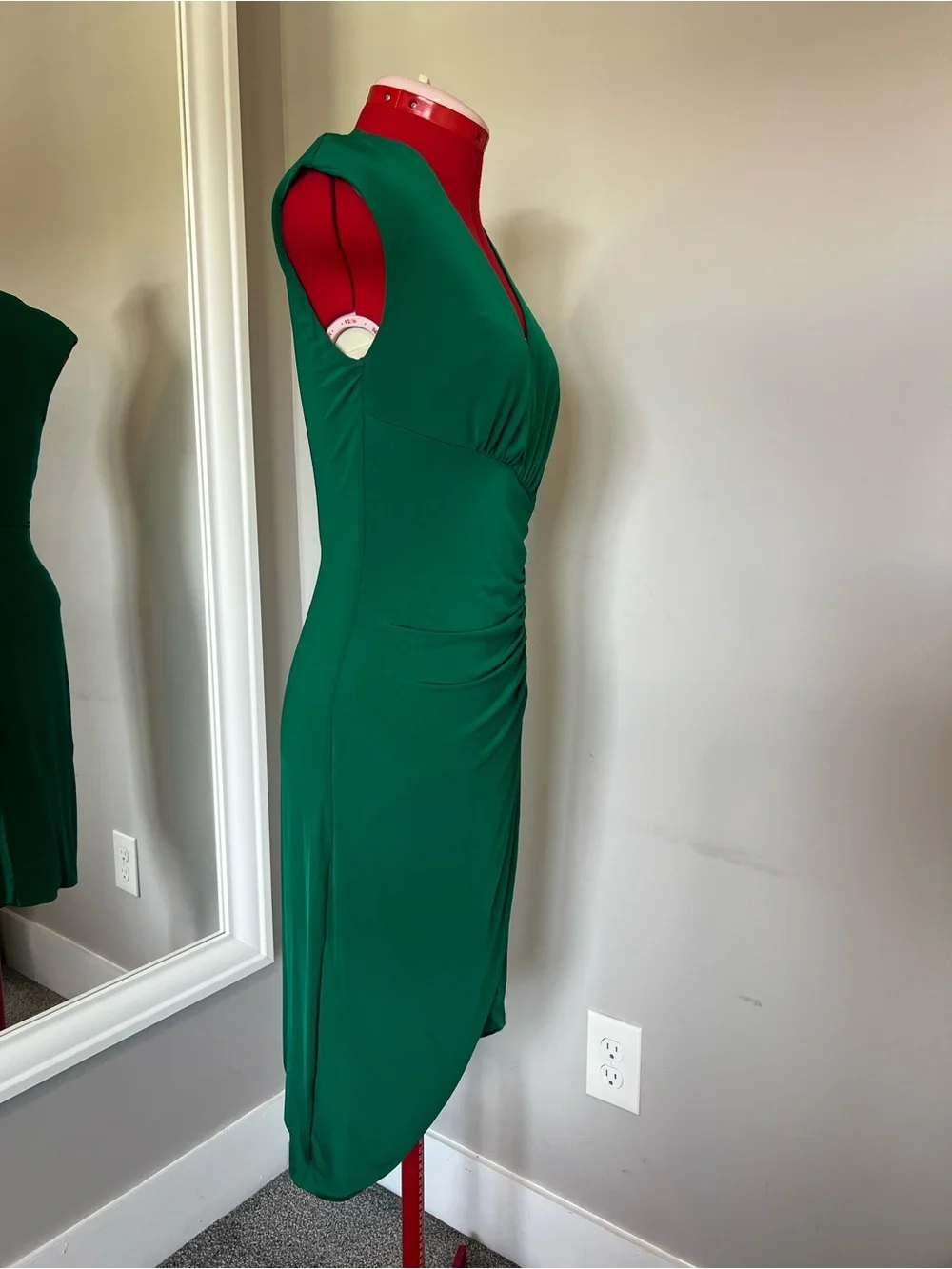 Roberto Cavalli Emerald Green Ruched Wrap Midi Dress - Picture 7 of 10